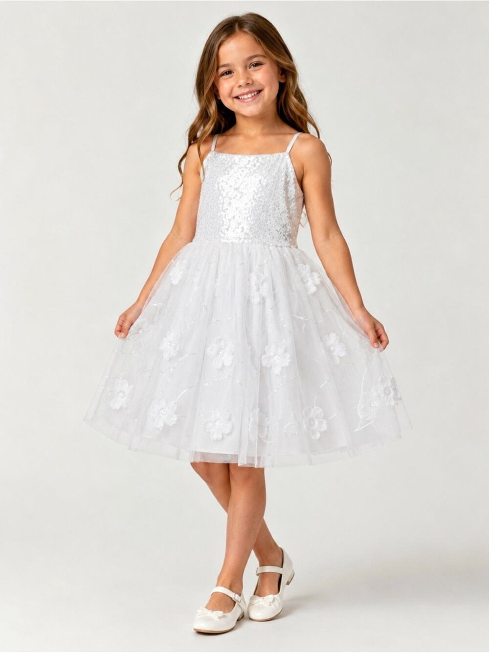 Zenzi Girls Size 8 White Sequin First Communion/ Flower Girl Tulle Dress NWT